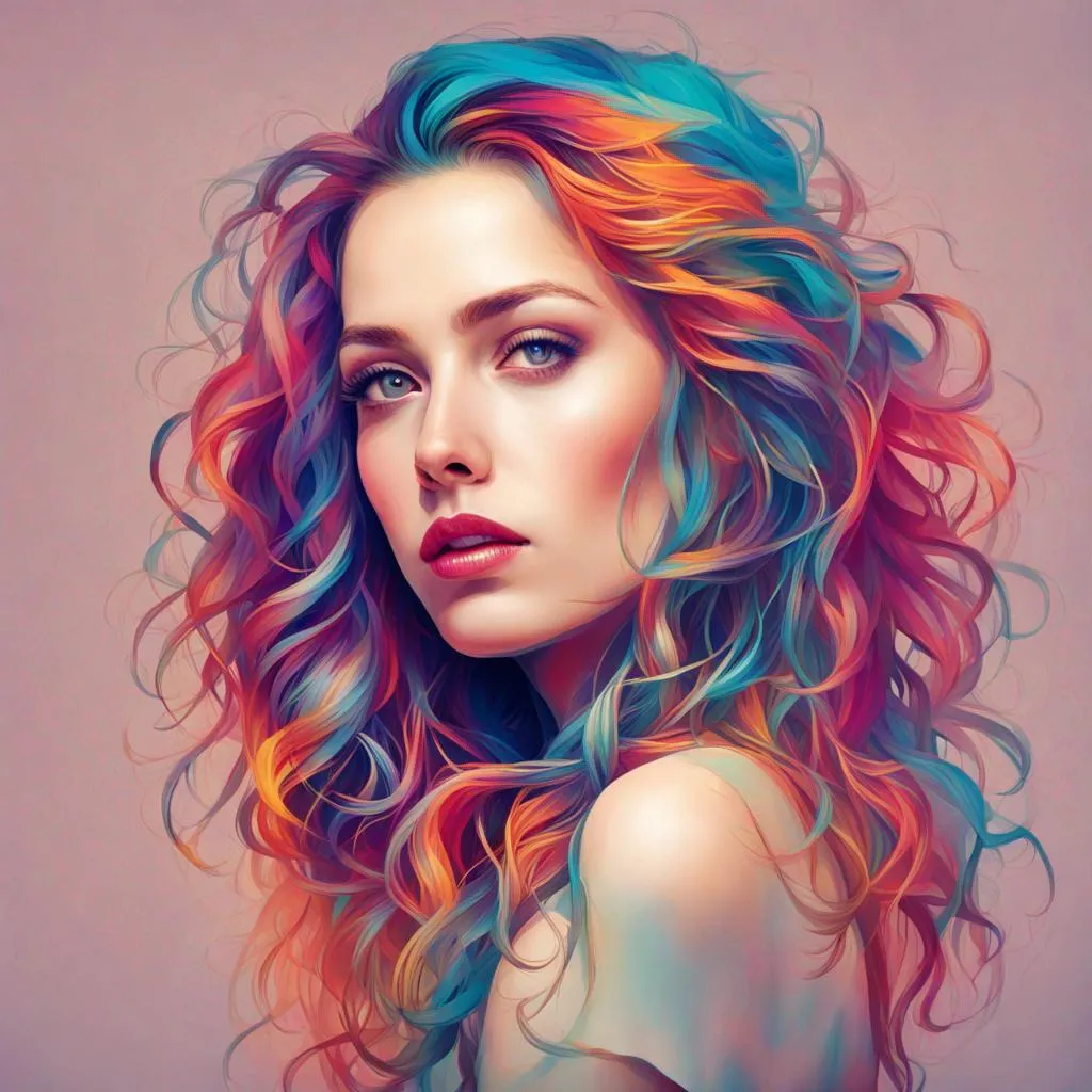 Prompt: colorful image of a young lady