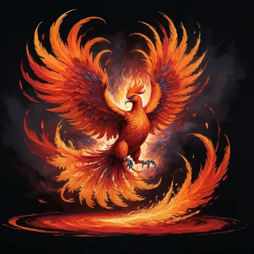 Prompt: Vibrant, high-contrast painting of a fiery phoenix, bold red and orange hues, dynamic and fierce energy, swirling flames and feathers, 4k, ultra-detailed, abstract, intense red, dramatic lighting, passionate