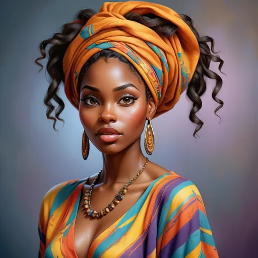 Prompt: Beautiful black woman portrait, realistic painting, detailed facial features, vibrant colors, professional, highres, realistic, detailed, portrait, stunning, realistic painting, detailed facial features, vibrant colors, professional, highres, realistic