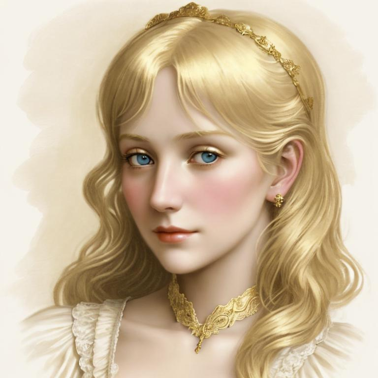 Prompt: A beautiful blonde woman of the gilded age