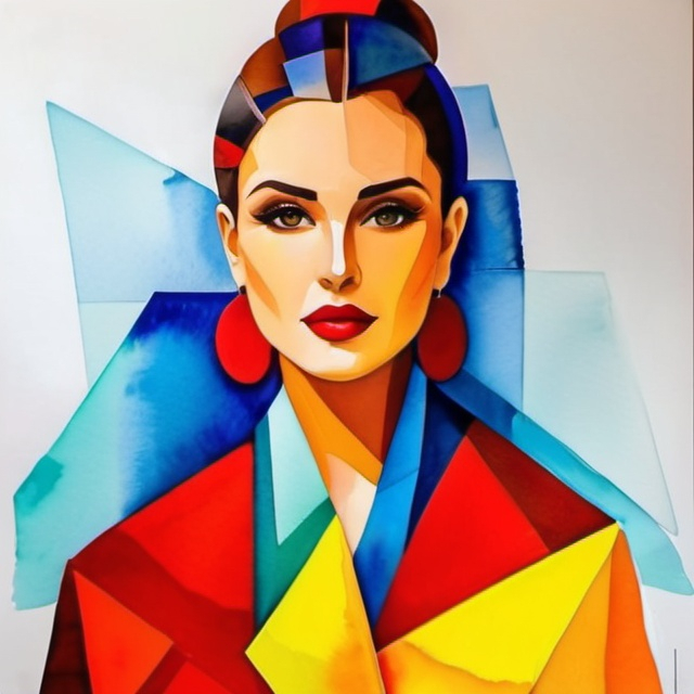 Prompt: woman in a watercolor painting cubism art style