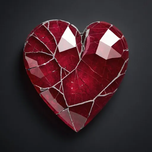 Prompt: a cracked heart made of ruby