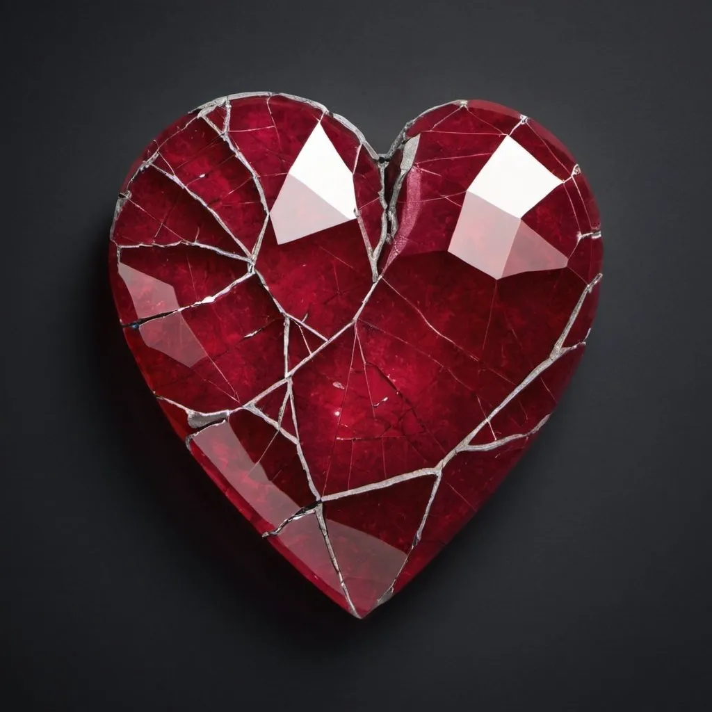 Prompt: a cracked heart made of ruby