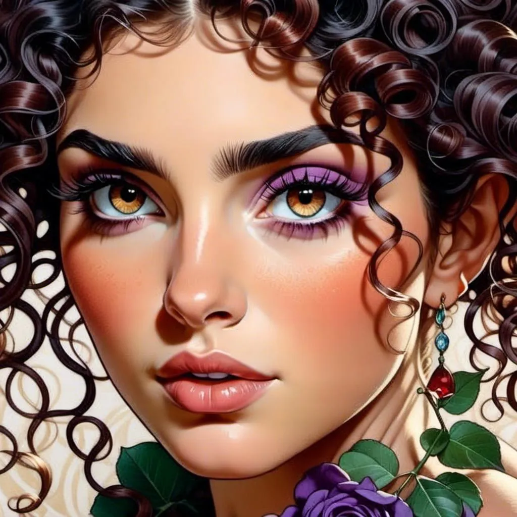 Prompt: <mymodel>Beautiful and Gorgeous woman, purple roses in hair