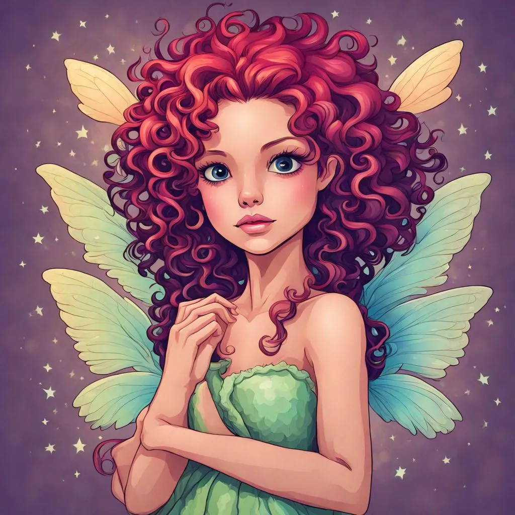 Prompt: A cute colorful fairy with curly hair