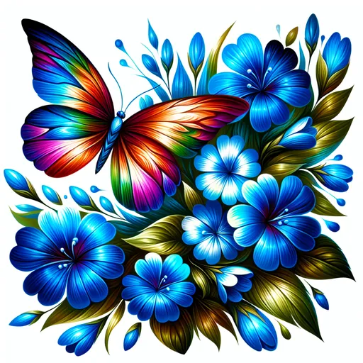 Prompt: <mymodel> a colorful butterfly with blue flowers around it , Alberto Seveso, ecological art, affinity photo, an airbrush painting