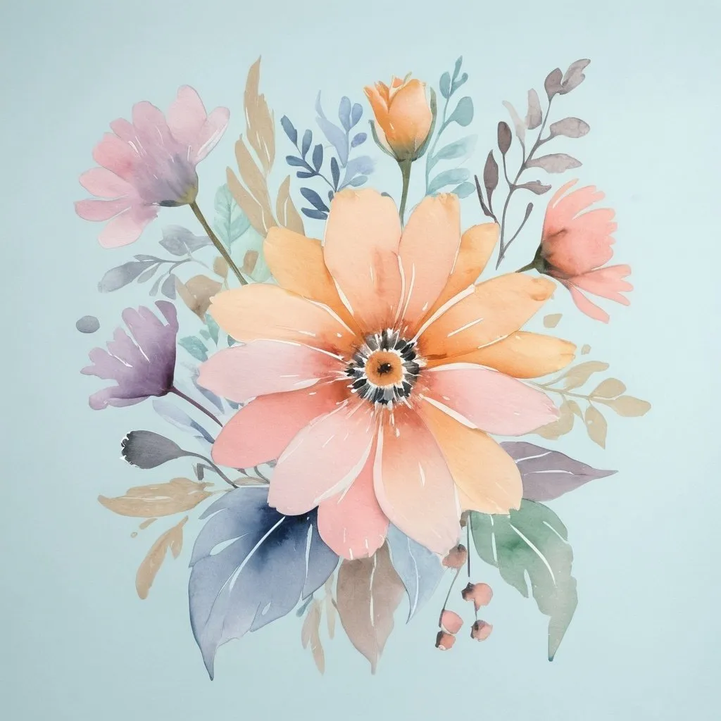 Prompt: watercolor painted flowers in pastel colors