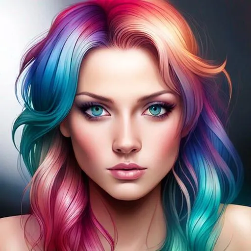 Prompt:  beautiful girl withcolorful hair, facial closeup