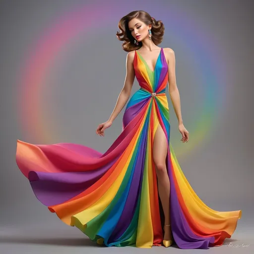 Prompt: Elegant lady in colors of the rainbow