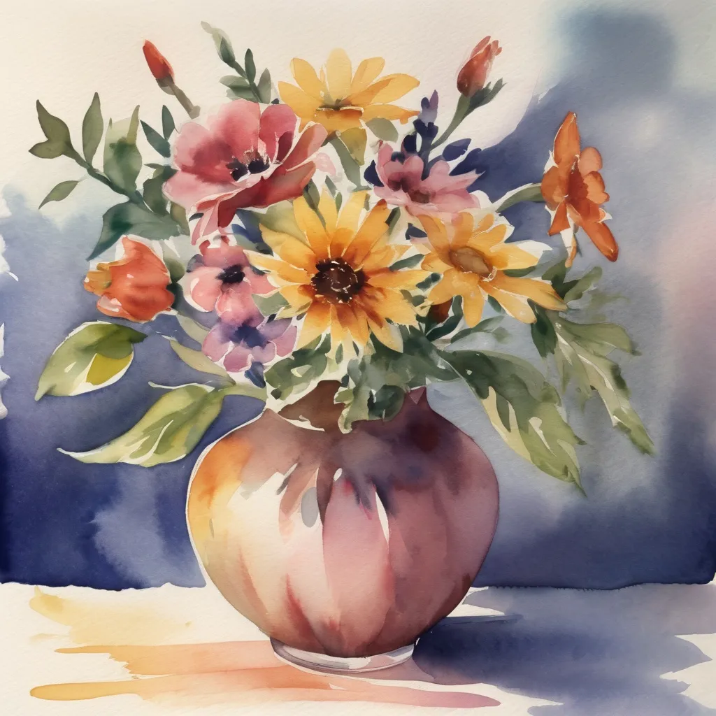 Prompt: A watercolor  painting of a vase  of flowers