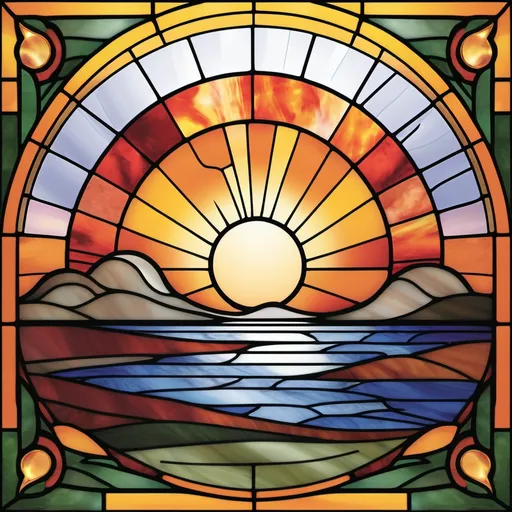 Prompt: Design of a sunset stained glass pattern