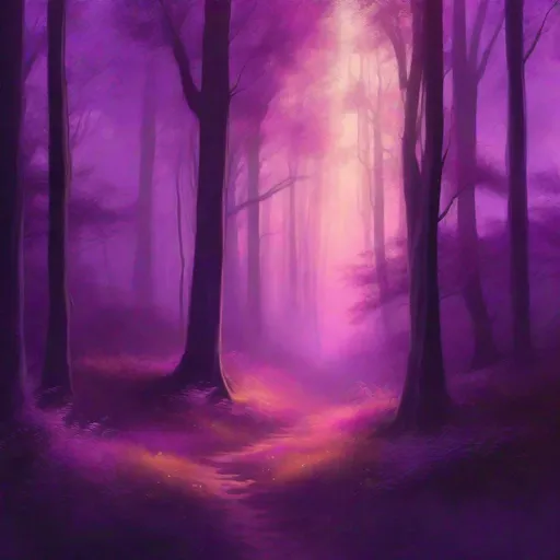 Prompt: Purple-hued digital painting of a serene forest clearing, ethereal glow, mystical atmosphere, warm lighting, high quality, digital art, purple tones, peaceful ambiance