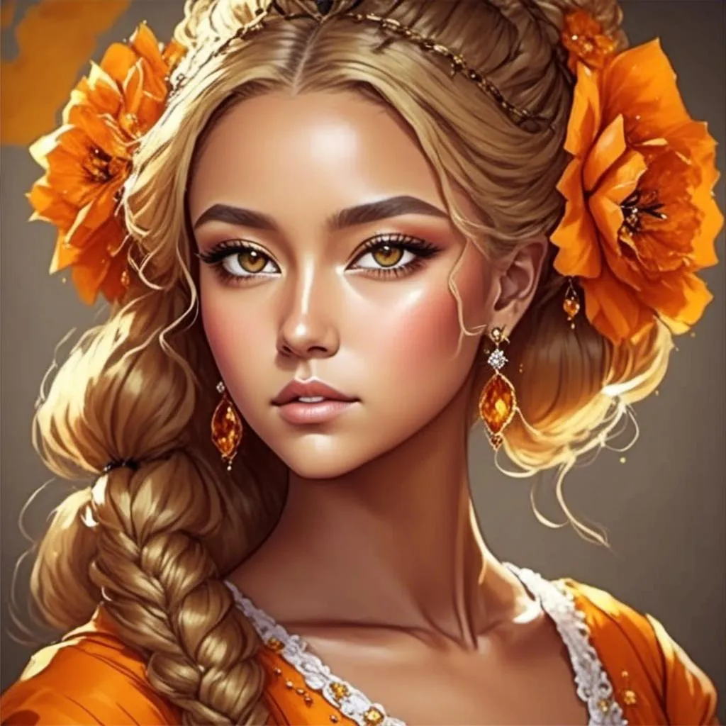 Prompt: <mymodel>young woman with an orange flower in her hair