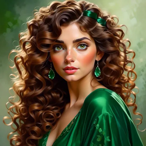 Prompt: <mymodel>Detailed illustration of a woman in vibrant green attire, large vivid green eyes, elegant makeup, digital painting, high resolution, realistic style, vibrant green, professional lighting