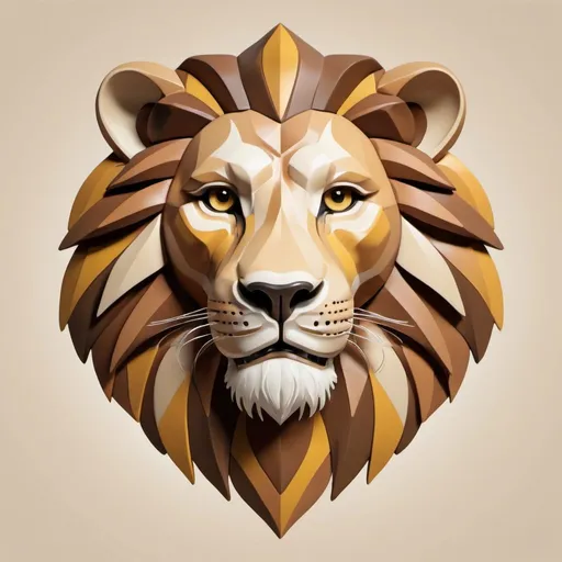 Prompt: A stylized lions head in colors of tan, brown and yellow