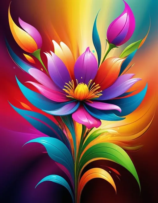 Prompt: Vibrant abstract digital artwork of flowers, dazzling colors, dynamic composition, high energy, modern digital art, vibrant, abstract, digital, high energy, dynamic composition, best quality, colorful, vivid tones, professional lighting