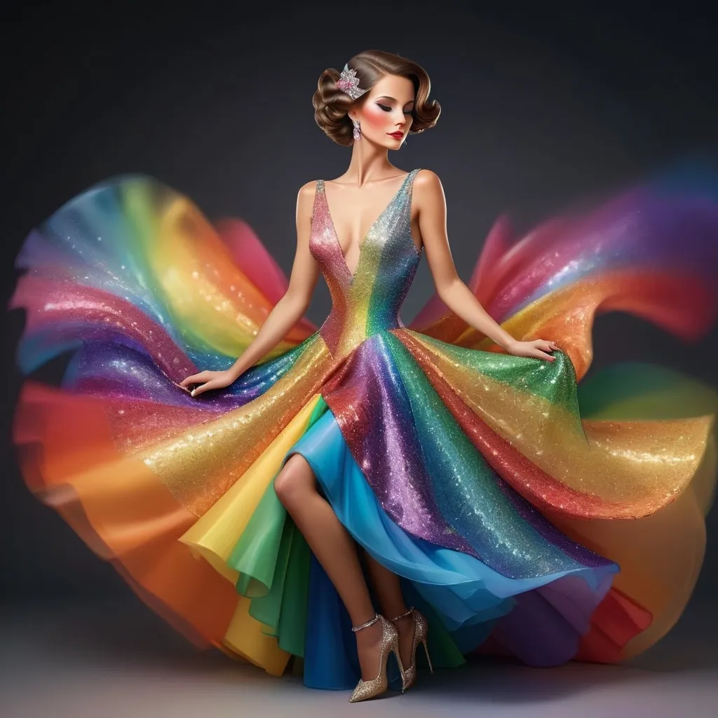 Prompt: Elegant lady in  sparkles and the colors of the rainbow