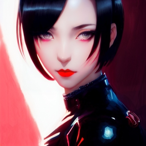 Prompt: photo of a {img2img}, regal dreamy eyes, beautiful short black hair, pixie cut black hair, crimson red lips, dark red lips, symmetrical, dark anime wide eyes, soft lighting, detailed face, by makoto shinkai, stanley artgerm lau, wlop, rossdraws, concept art, digital painting, looking into camera