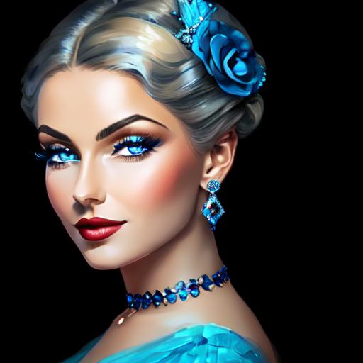 Prompt: Glamorously dressed lady of rhe 1930's wearing sapphire jewelry,blue eyes