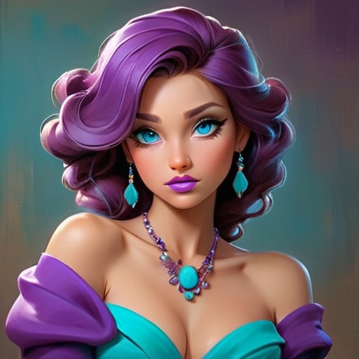 Prompt: A pretty lady, purple and turquoise
