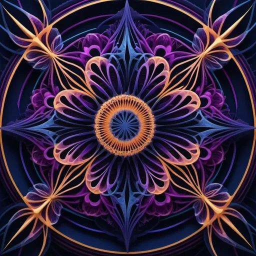 Prompt: (Spirograph art), highly detailed, intricate patterns, vibrant colors, deep blues and purples, radial symmetry, mesmerizing geometric shapes, gradient hues, elegant and complex designs, swirling motions, mathematical precision, dynamic composition, ethereal glow, calming effect, abstract beauty, captivating depth, immersive experience, fractal elements, ultra-detailed, high resolution, HD, masterful execution, artstation trending, award-worthy creation