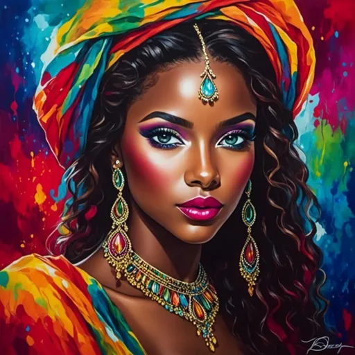 Prompt: <mymodel>"A portrait of a beautiful African girl, painted with vibrant colors by Drew Brophy that effortlessly captures the deep beauty of her eyes and hair in a flawless display of watercolor, 4K HD, featured in WatercolorArs Magazine."