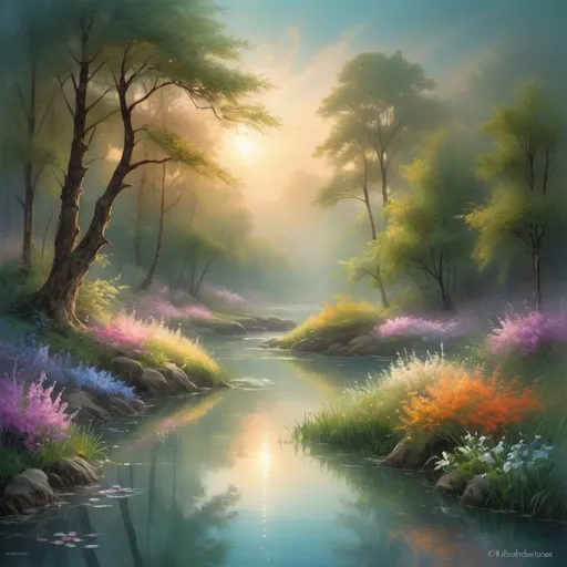 Prompt: (ethereal glow), luminous light radiating, soft illumination, vivid colors, warm ambient tones, magical atmosphere, serene background, enchanting landscapes, high detail, ultra-detailed, vibrant, dreamlike scenery, shimmering reflections, calming hues, captivating visual experience