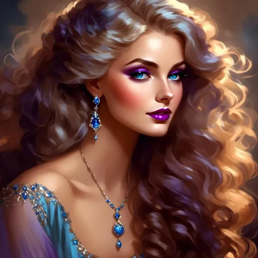 Prompt: Beautiful ethereal woman, long blonde hair,and icy blue eyes color, purple lipstick, facial closeup<mymodel>