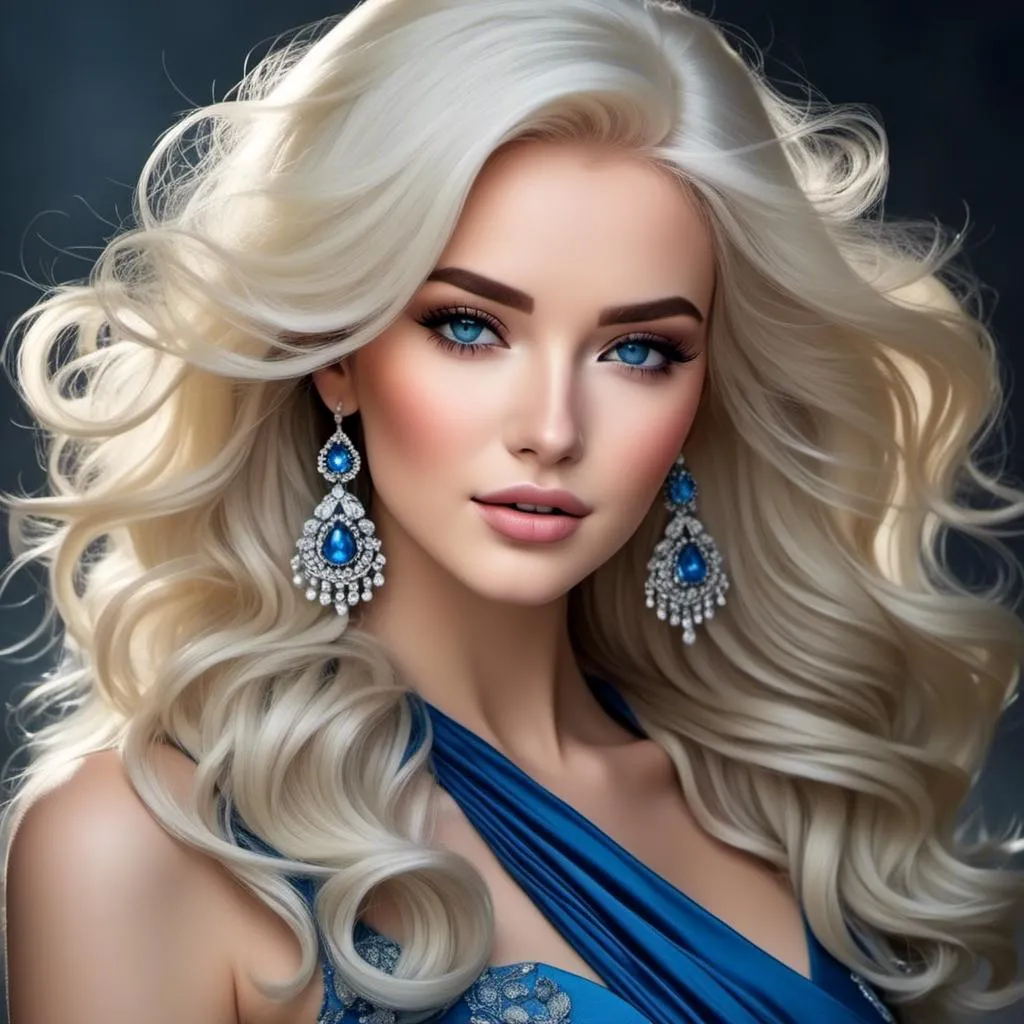 Prompt: <mymodel>A beautiful woman, white hair, blue eyes, blue eyeshadow, blue jewels o