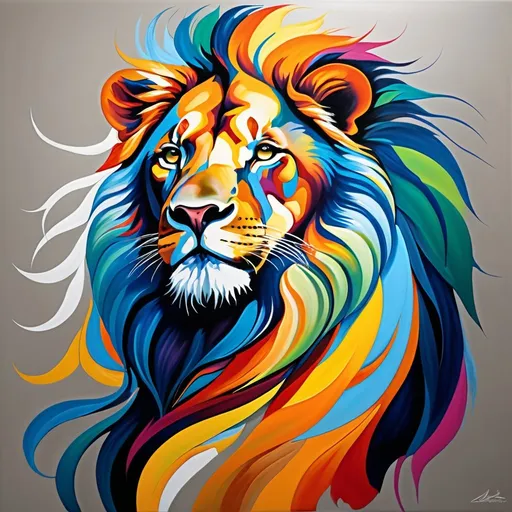 Prompt: Abstract surrealism painting of a majestic lion, vibrant colors, abstract art, majestic lion.