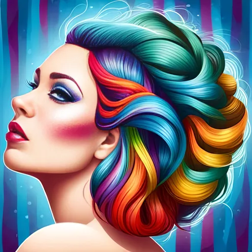 Prompt: Beautiful woman with rainbow hair