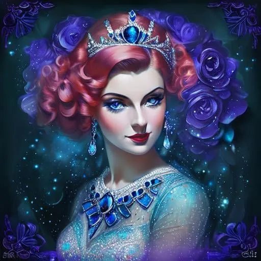 Prompt: Glamorously dressed lady of rhe 1930's wearing sapphire jewelry,blue eyes