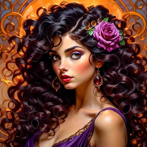 Prompt: <mymodel>Cosmic Epic Beauty, Beautiful and Gorgeous, purple roses in hair