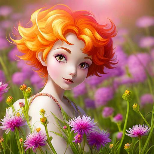 Prompt: a fairy of spring, ,wildflowers, vivid colors, closeup