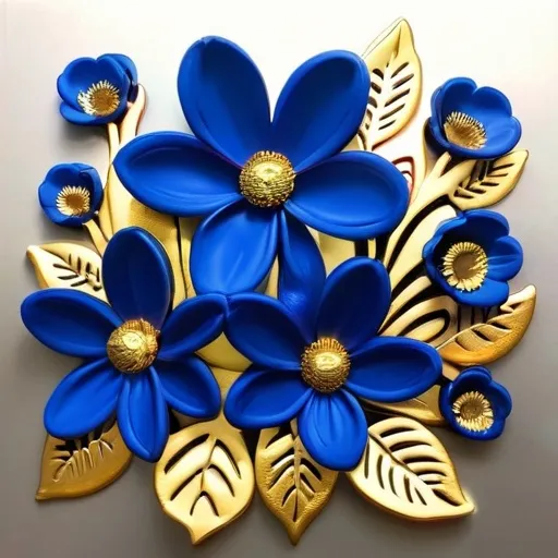 Prompt: blue and gold flowers