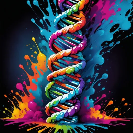 Prompt: Colorful graffiti illustration of a DNA
Natural pattern You are the remote, which reality do you see right now in this moment. 
self love, self power, educate your self. Fractals  vibrant paint splashes, vector t-shirt art, high quality, graffiti style, vibrant colors, dynamic pose, detailed scales, expressive eyes, white background, vector art, professional, bright lighting