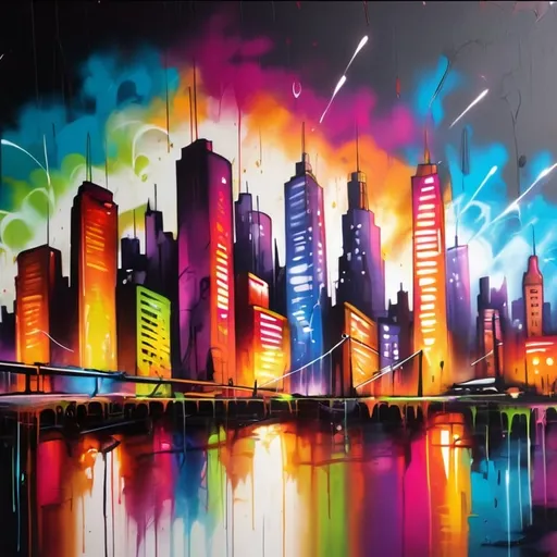 Prompt: cityscape, high quality, graffiti style, vibrant tones, urban lighting