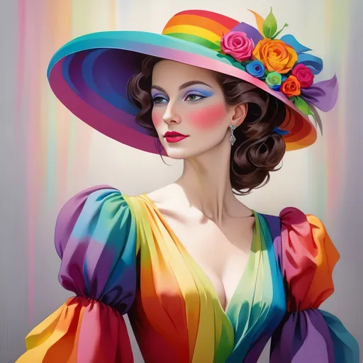 Prompt: Elegant lady in colors of the rainbow