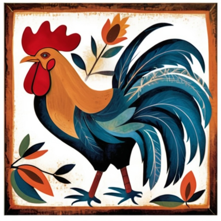 Prompt: primitive art rooster 