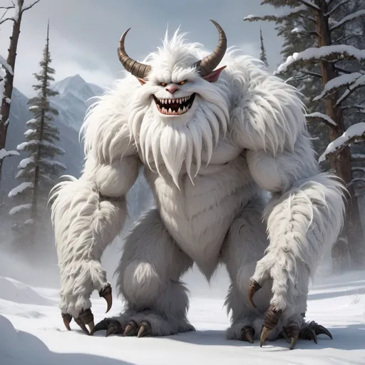 Prompt: a big furry white monster standing in the snow . Friendly expression, Ed Binkley, furry art, weta digital, concept art