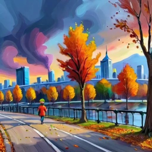 Prompt: 
 expressionism art, cityscape, autumn
