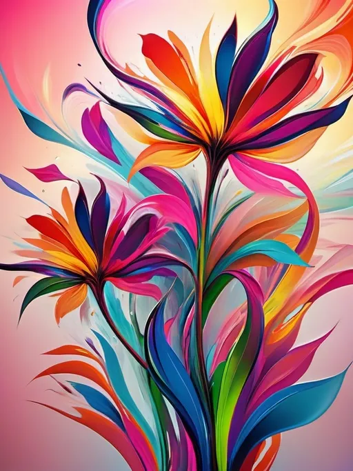Prompt: Vibrant abstract digital artwork of flowers, dazzling colors, dynamic composition, high energy, modern digital art, vibrant, abstract, digital, high energy, dynamic composition, best quality, colorful, vivid tones, professional lighting
