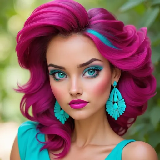 Prompt: A pretty lady, magenta and turquoise
