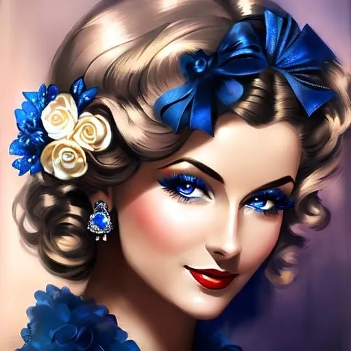 Prompt: Glamorously dressed lady of rhe 1930's wearing sapphire jewelry,blue eyes