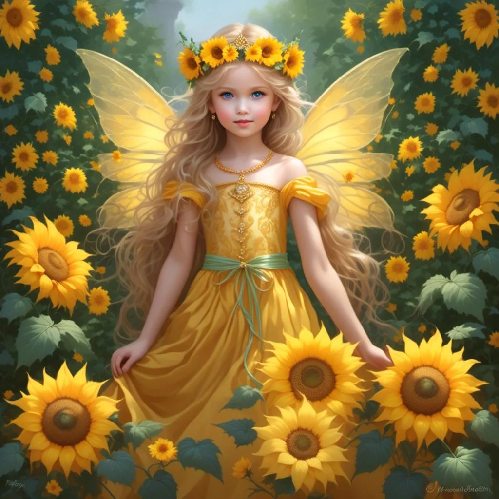 Prompt: <mymodel>Fairy princess of sunflowers