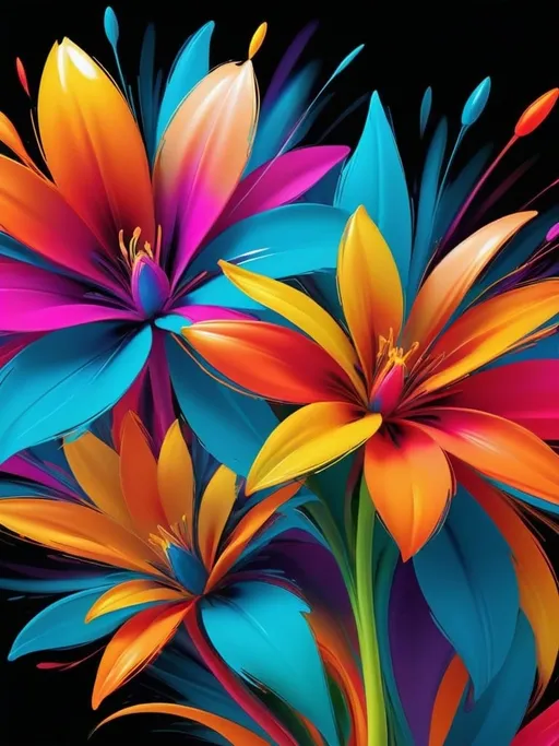 Prompt: Vibrant abstract digital artwork of flowers, dazzling colors, dynamic composition, high energy, modern digital art, vibrant, abstract, digital, high energy, dynamic composition, best quality, colorful, vivid tones, professional lighting