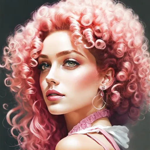 Prompt: Pink  curly haired beauty