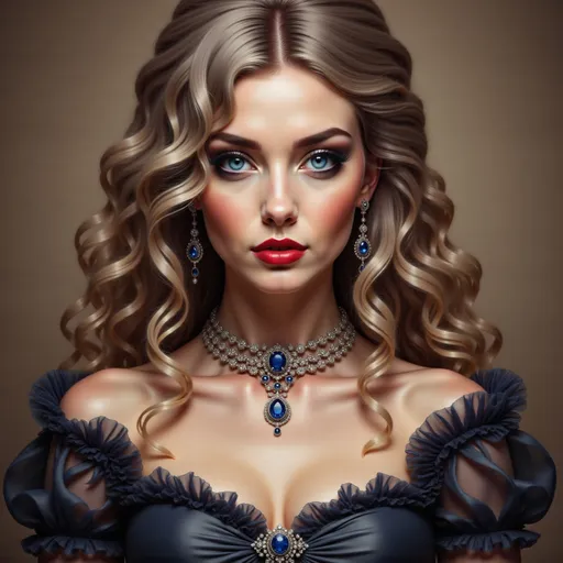 Prompt: a woman with long thick white hair and blue eyes , wearing sapphire jewelry.Charlie Bowater, fantasy art, highly detailed digital painting, a photorealistic painting