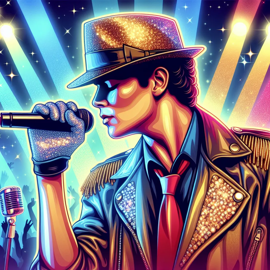 Prompt: hazme una ilustracion de michael jackson estilo los 80 para una portada