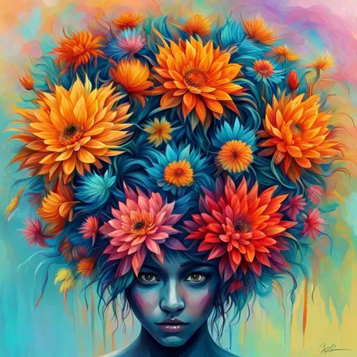 Prompt: Colorful headdress on a girl, vibrant and dynamic, high resolution, digital painting, detailed feathers, lively and cheerful, bright and warm tones, radiant lighting, professional quality